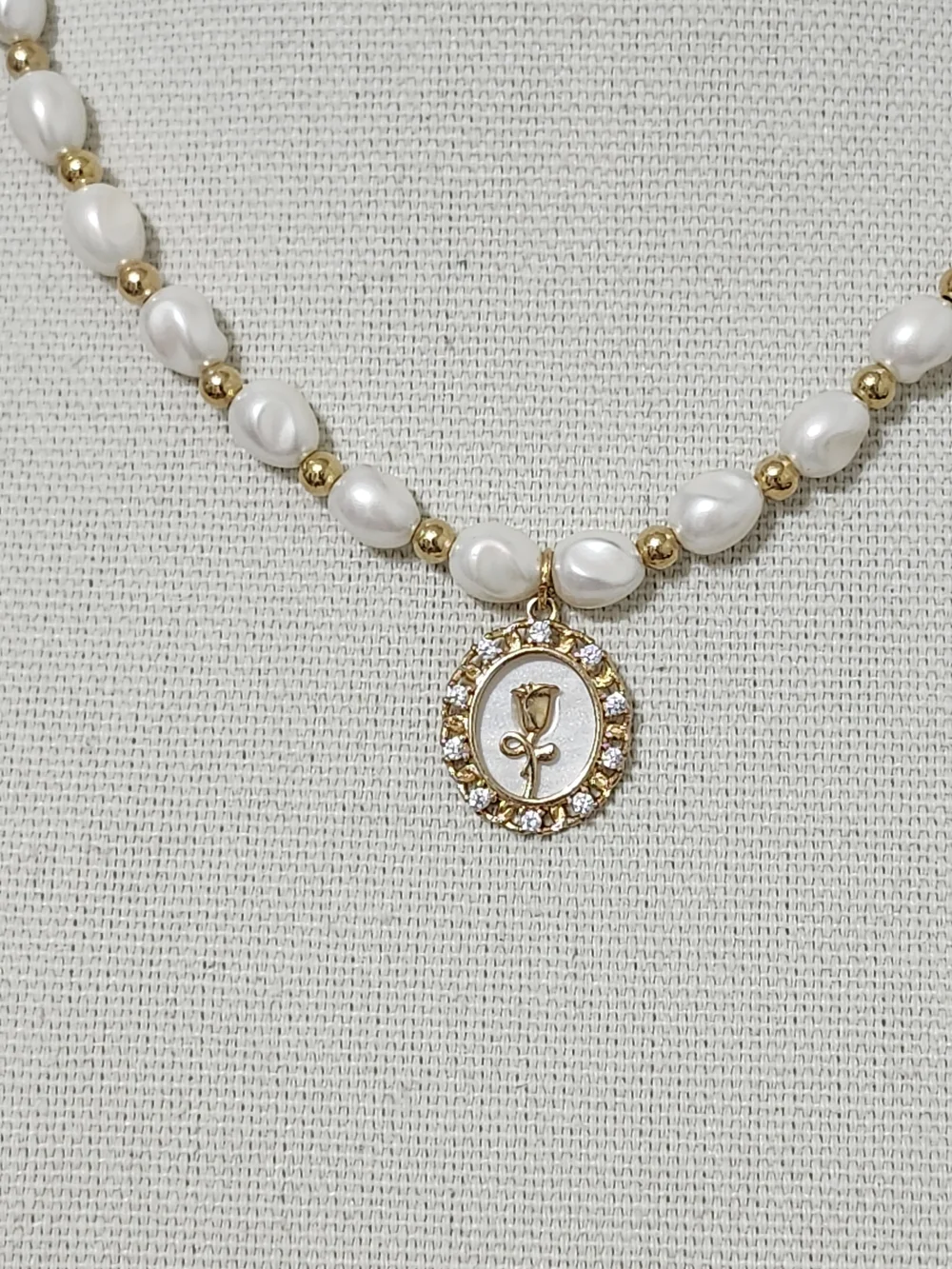Faux Pearl Rose Necklace & Earring Set Rhinestone Love Romance Wedding New